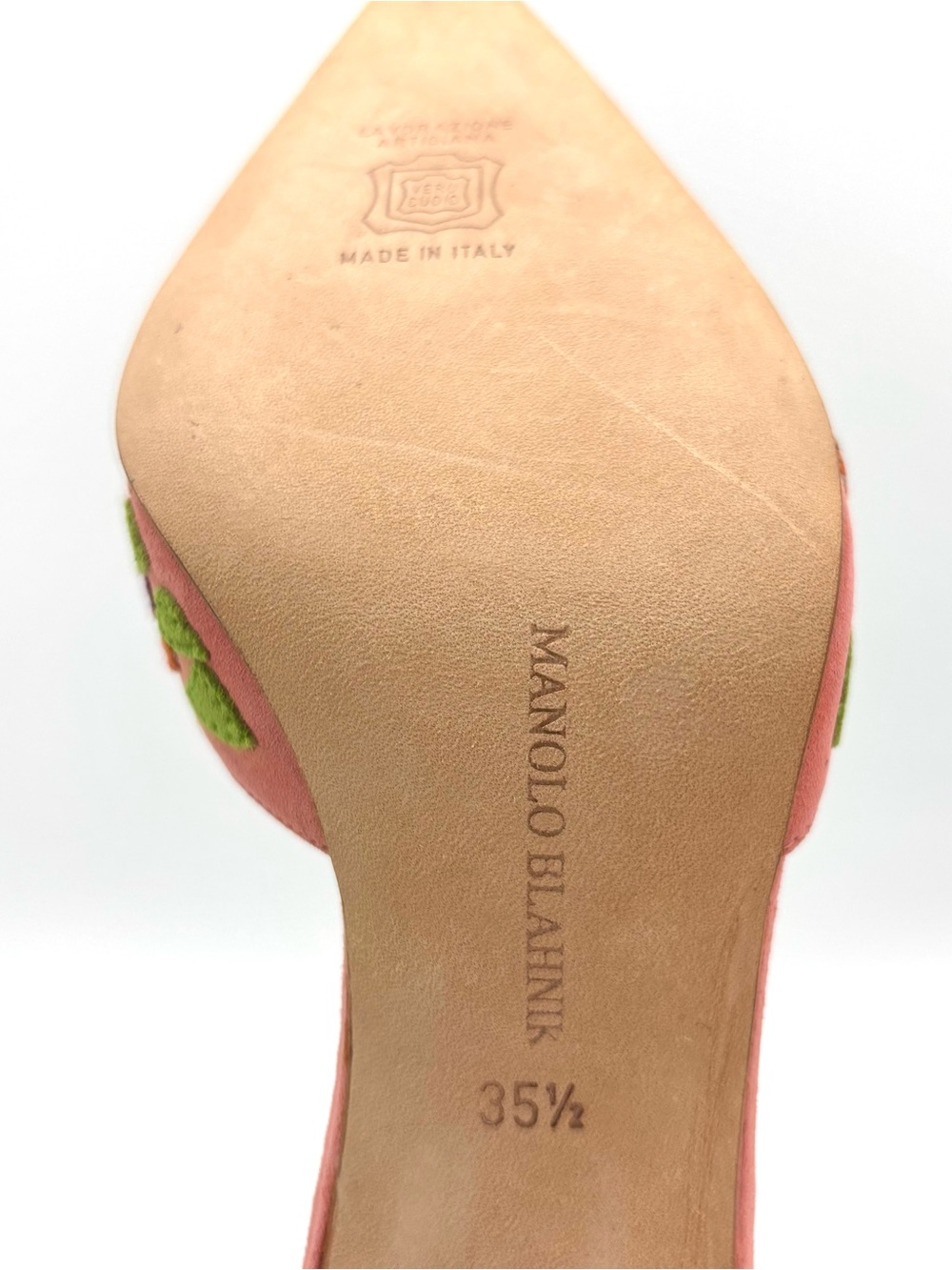 NIB Vintage Manolo Blahnik Floral Pastel Pointed Toe Heeled Mule Pumps 35.5 - Picture 9 of 9
